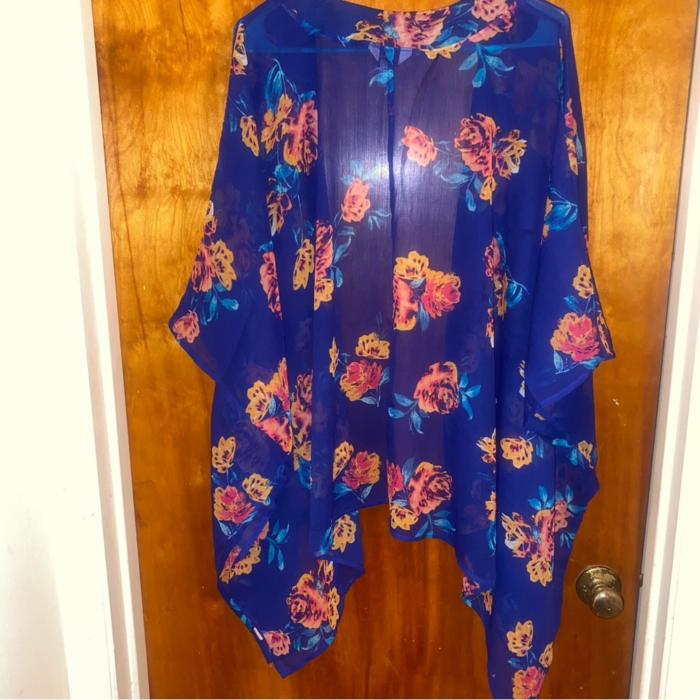 Arizona Jean Co Kimono blue with flowers and pockets. SZ XL - Picture 4 of 4